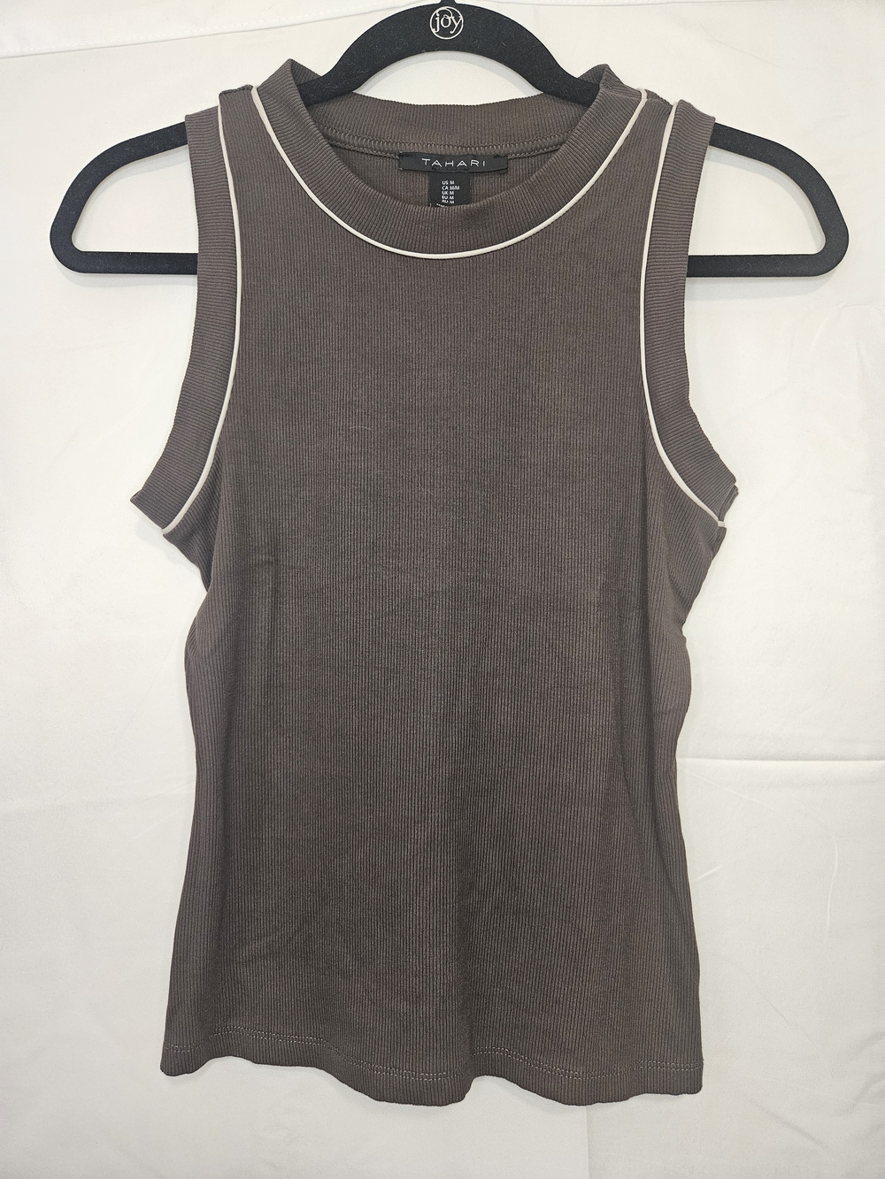 Tahari Brown Ribbed Tank with Cream Piping